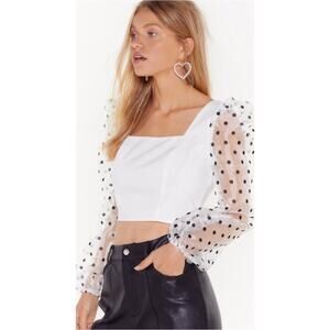 NWT Nasty Gal Organza polka dot spot sleeve blouse puff statement sleeves sz 10